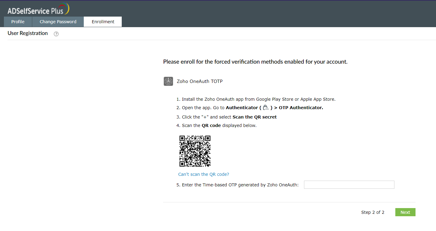 Enrollment using Zoho OneAuth